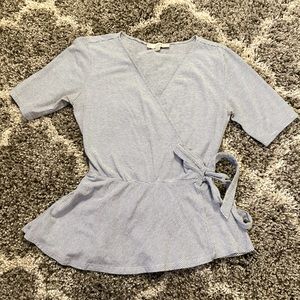 Loft Blue and White Wrap Tie Shirt